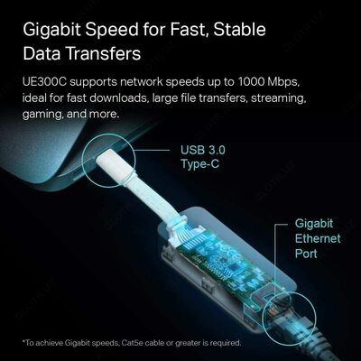 Gigabit chekilgan tarmoq adapteri TP-Link UE300C RJ45 USB C 3.0 -